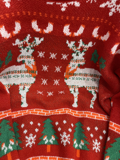 Christmas Pattern Crew Neck Pullover Sweater, Cute Long Sleeve Loose Cotton Sweater, Women's Clothing
