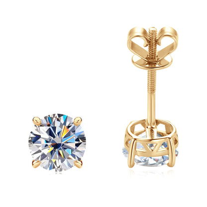 10K/14K Gold Four-Prong Screw Back Moissanite Earrings